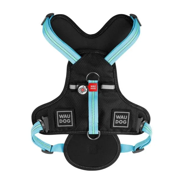 52492 Шлея безпечна WAUDOG Nylon з QR паспортом, метал. фастекс М Ш 20мм A 45-70см В 60-80см блакитна - фото 2, характеристики, купити в «Живий Куток»