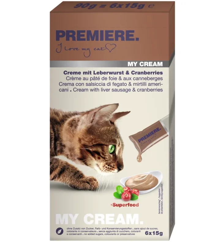 Кремові ласощі для котів Premiere My Cream Leberwurst & Cranberries (печінка і журавлина) 6*15г