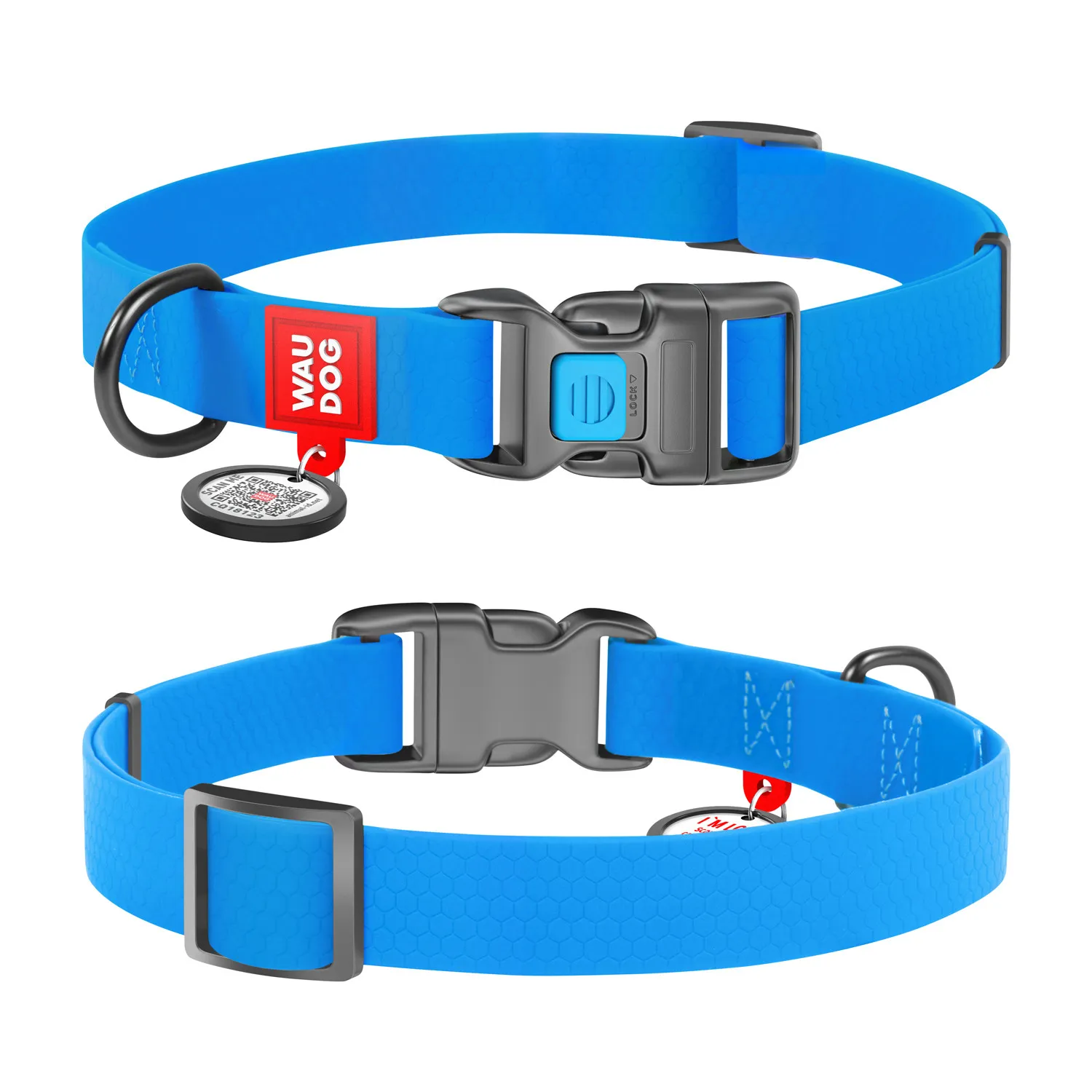 Нашийник WAUDOG Waterproof з QR-паспортом, водостійкий, пластикова пряжка-фастекс (ширина 20 мм, довжина 24-40 см) блакитний