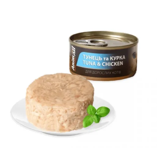 Animall вологий корм для котів, тунець з куркою 85г