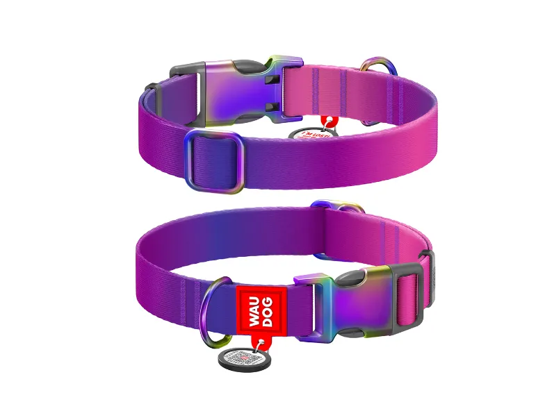 46509 Нашийник WAUDOG Nylon Recycled з QR паспортом, градієнт XL Ш 25мм Д 37-58см фіолетовий
