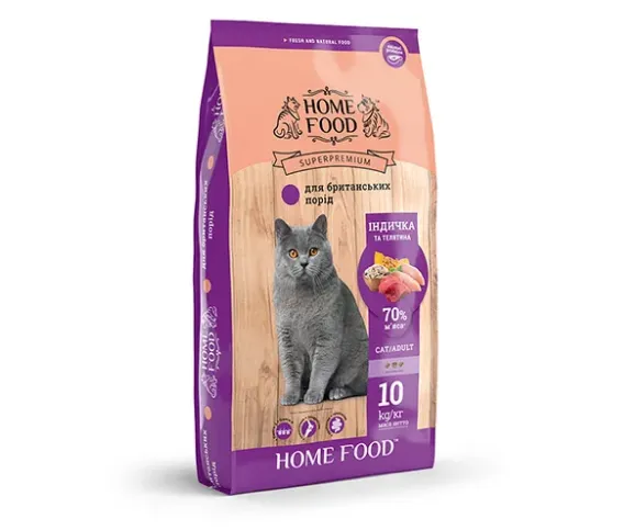 Home Food для дорослих котів «Індичка та телятина» Для британських та шотландських порід 1кг
