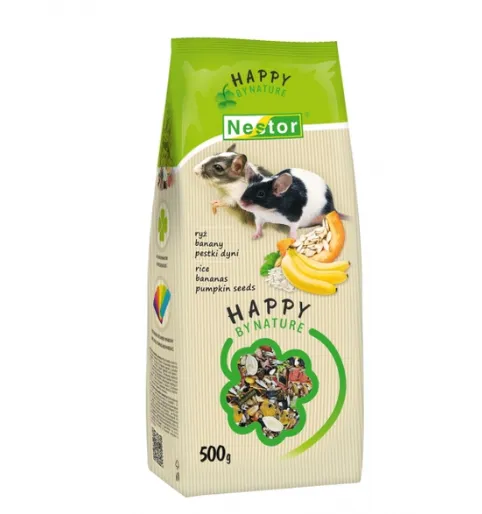 Nestor Happy by Nature Корм для піщанок і мишей з рисом, бананами і гарбузовим насінням 500г 3067