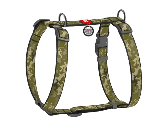 323-4026 Шлея WAUDOG Nylon анатомічна Н-подібна з QR паспортом, малюнок "Мілітарі", пласт. фастекс XL Ш 35мм А 55-95см В 70-110см