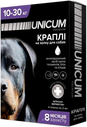 Unicum Premium+ Краплі проти бліх, кліщів і гельмінтів для собак 10-30 кг