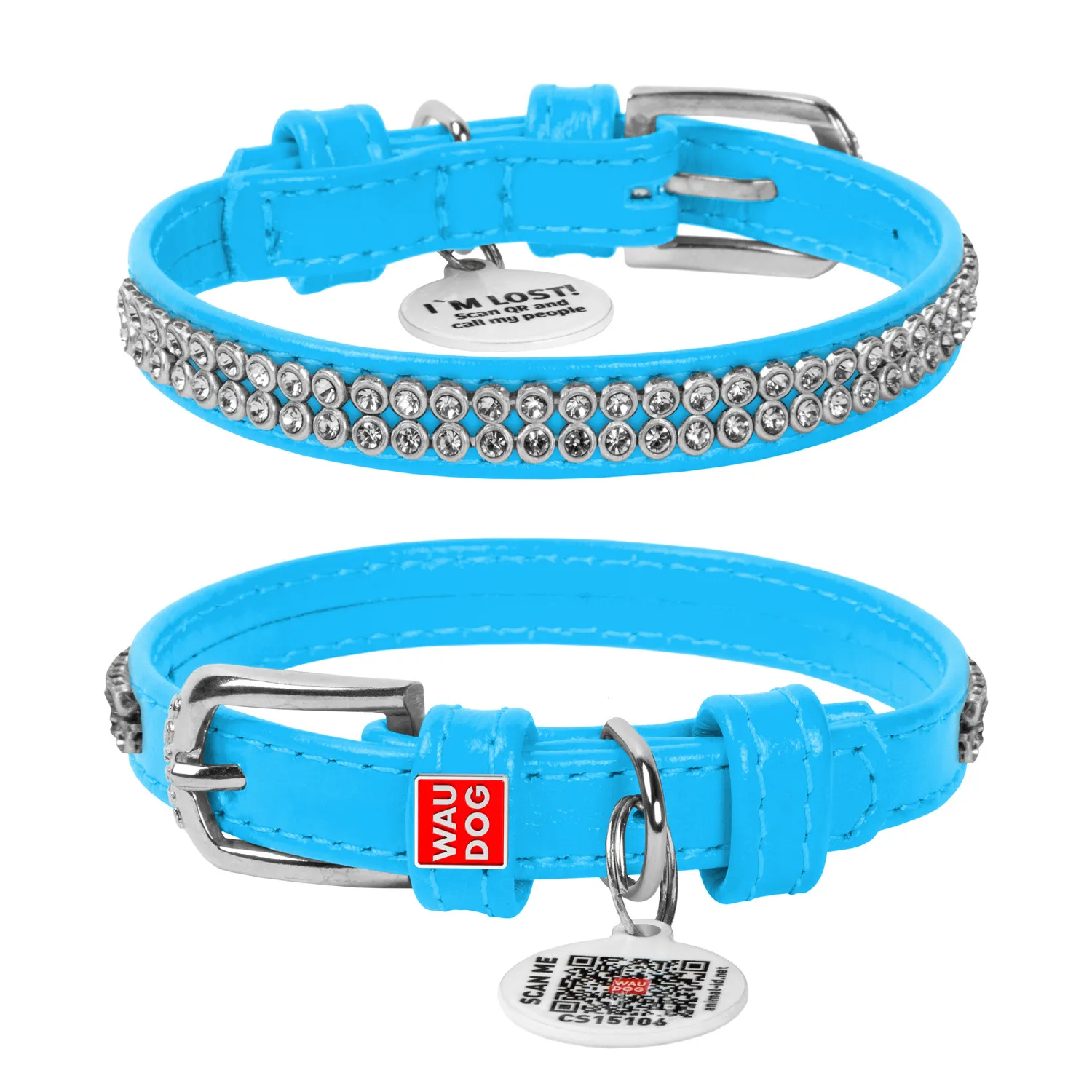 32542 Нашийник "CoLLaR GLAMOUR" з клей.стразами (шир.9мм, довж.22-30см) Блакитний