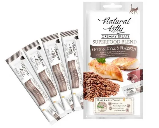Крем-снек для котів Natural Kitty Creamy Treats Chicken, Chickenliver & Flaxseed курка, печінка & нас. льону 4*12г SNK22103