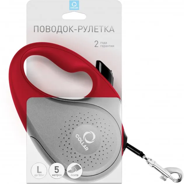 81263 Повідець-рулетка L, 50кг, 5м, стрічка, червоний