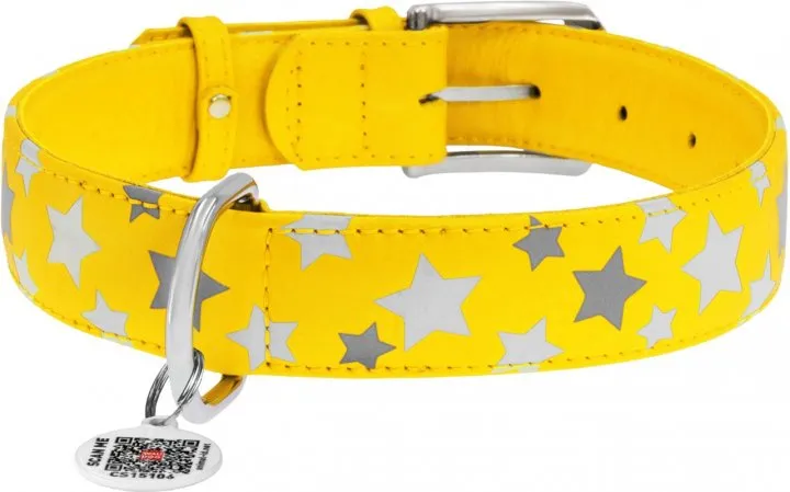 35868 Нашийник "WAUDOG GLAMOUR" з візерунком "Зірочка" світлонакопичувальний (ширина 20мм, довжина 30-39см) жовтий