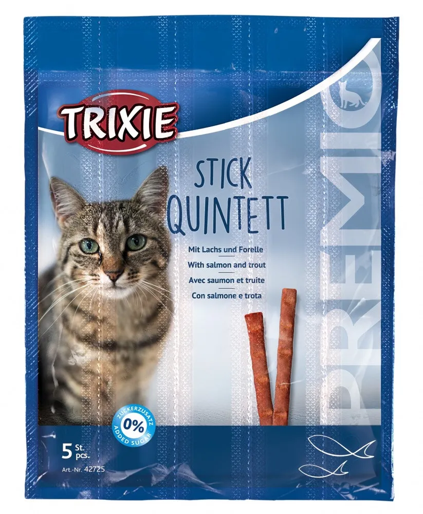 42725 Ласощі для котів Trixie Premio Sticks Quintett лосось, форель 5шт*5г