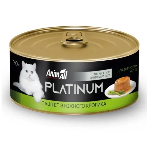Animall Platinum вологий корм для котів, ніжний паштет з кроликом 70г
