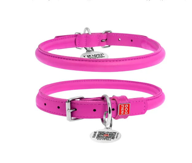 35057 Нашийник WAUDOG GLAMOUR круглий з QR паспортом (діам. 10мм, довж. 33-41см) рожевий