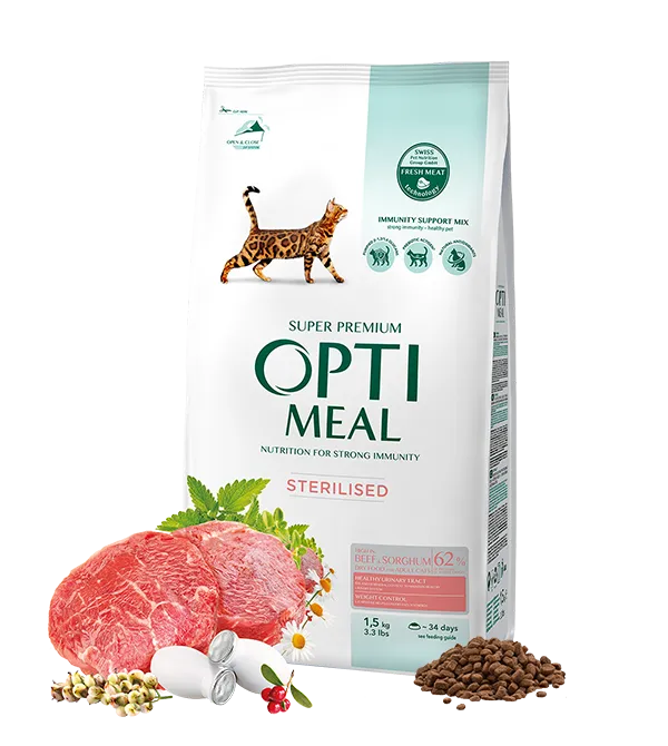 Optimeal+ для стерилізованих котів, яловичина та сорго 1.5кг