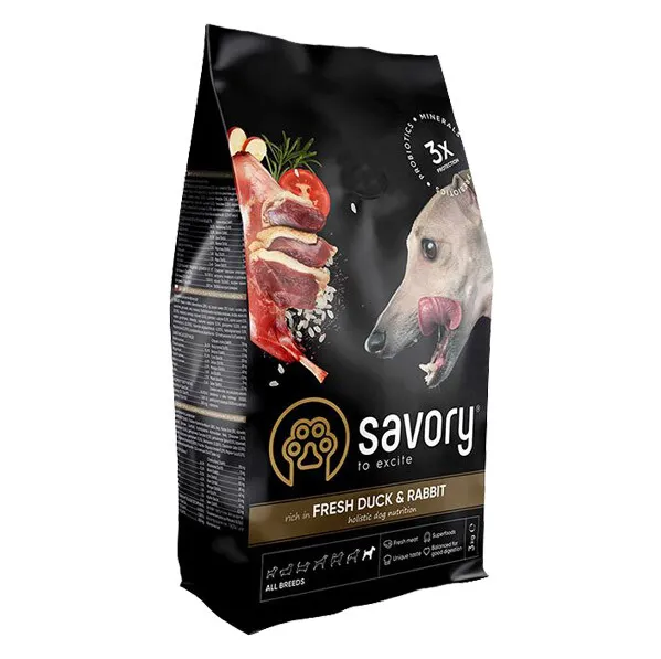 Savory сухий корм для собак всіх порід, качка/кролик 3кг 30174