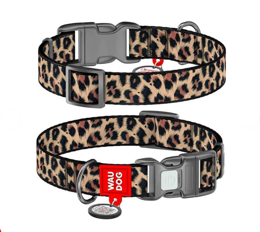 281-4066 Нашийник WAUDOG Nylon з QR паспортом, малюнок "Леопард", пласт. фастекс M Ш 20мм Д 28-40см