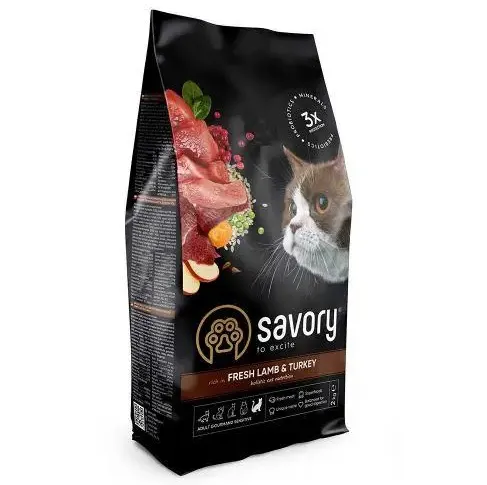 Savory сухий корм для котів з чут. травл. ягня/індичка 2кг 30082