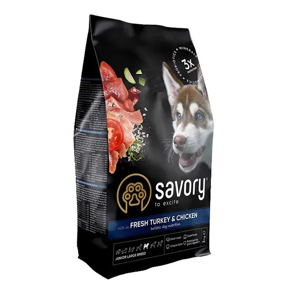 Savory сухий корм для юніорів великих порід, індик/курка 1кг 30211