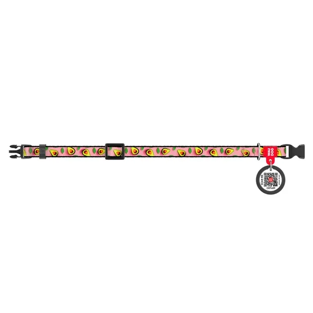 278-4051 Нашийник WAUDOG Nylon з QR паспортом, малюнок "Авокадо на рожевому", пласт. фастекс XS Ш 10мм Д 20-30см