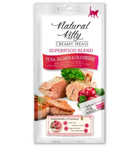 Крем-снек для котів Natural Kitty Creamy Treats Tuna, Salmon & Cranberry тунець, лосось & журавлина 4*12г SNK22104