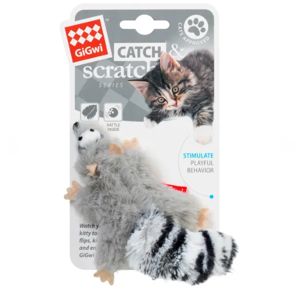 75019 Іграшка для котів Єнот з м'ятою GiGwi Catch & scratch штучне хутро, котяча м'ята 8см