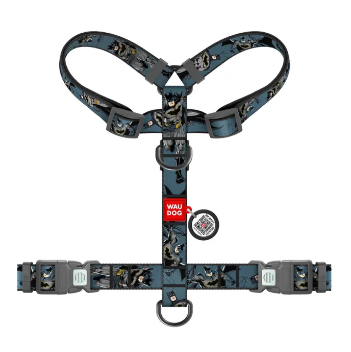 344-1078 Шлея WAUDOG Nylon анатомічна Н-подібна, з QR паспортом, малюнок "Тінь Бетмена", пласт. фастекс М Ш 20мм А 38-60 В 45-60см