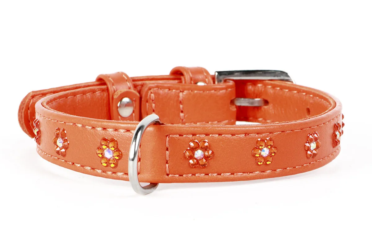 CoLLaR Glamour нашийник з клейовими стразами "Квіточка" (помаранчевий), W 20 мм, L 30-39 см