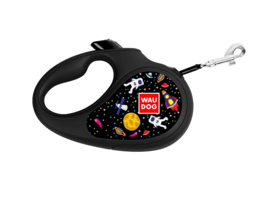 8123-0047-01 Повідець-рулетка WAUDOG R-leash малюнок "NASA" ХS до 12кг, 3м світловідбив. стрічка, чорна