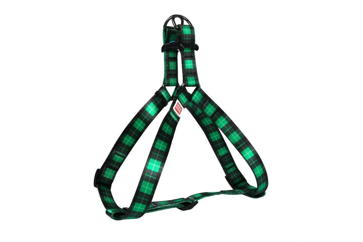 4982 Шлея WauDog Nylon з малюнком "Шотландка червона" (шир-20мм, 50-80см) салатова