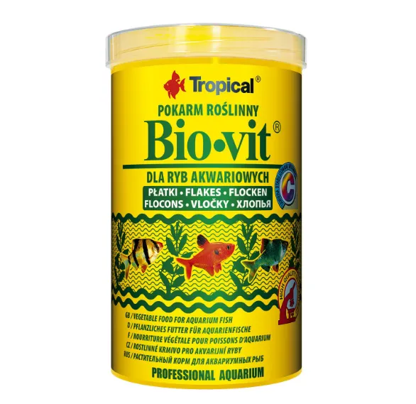 Bio-vit 1000ml 200g багатий рослинними компонентами корм для всіх видів риб (пластівці) 77016