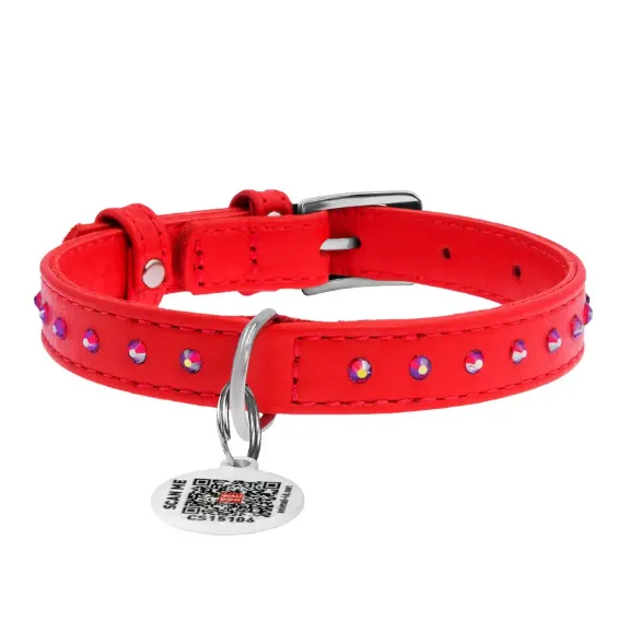 32773 Нашийник WAUDOG Glamour з QR-паспортом, з клей. стразами Ш 15мм Д 27-36см червоний