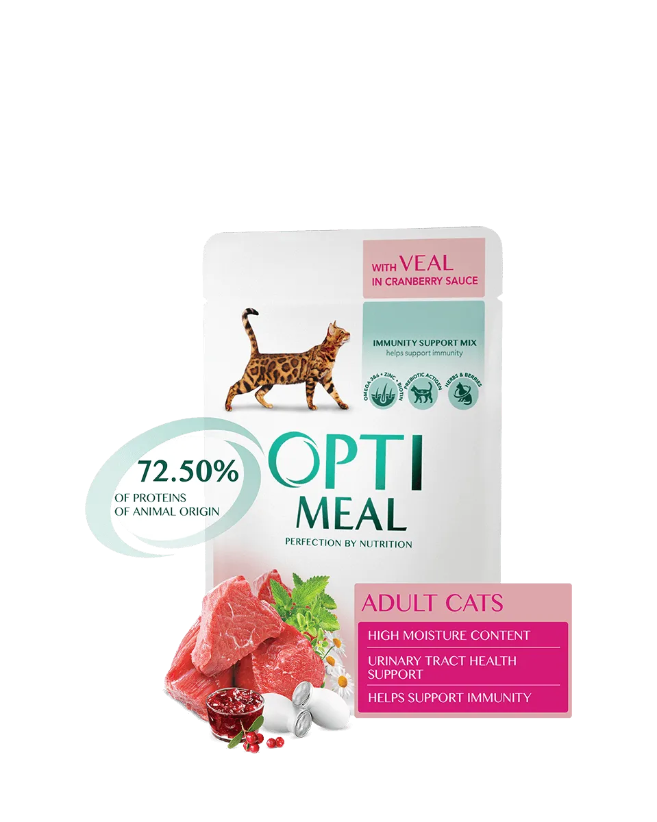 Optimeal+ пауч 85г для котів телятина в жур. соусі (3+1)