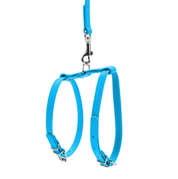 33992 Шлея WAUDOG Glamour з QR паспортом, з повідцем, шкіряна Ш 9мм А 20-30см В 30-40см блакитна