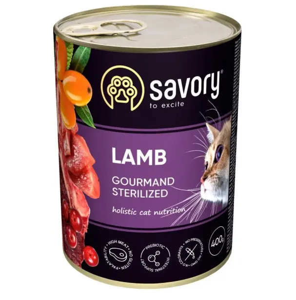 Корм Savory вологий для стерилізованих котів з ягням 400г 30730