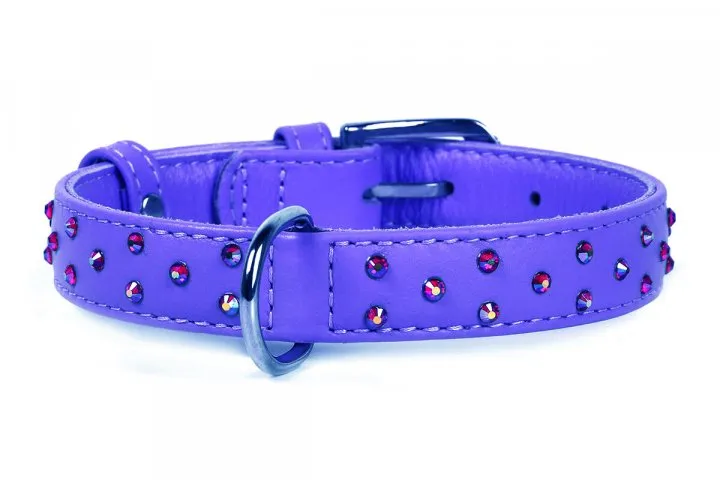32789 Нашийник "CoLLaR GLAMOUR" шкіряний з клейк.стразами (шир.20мм, довж.30-39см) фіолетовий