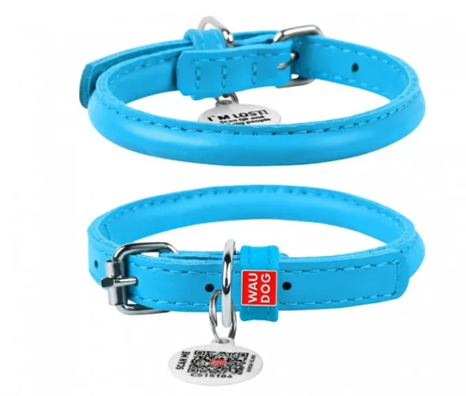 22412 Нашийник WAUDOG Glamour з QR паспортом, круглий Д 8мм Дов 25-33см блакитний