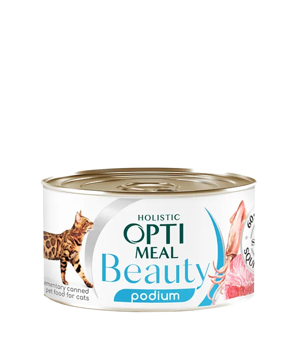 Optimeal Бюті Подіум 70г конс. корм для котів тунець в соусі з кільцями кальмарів