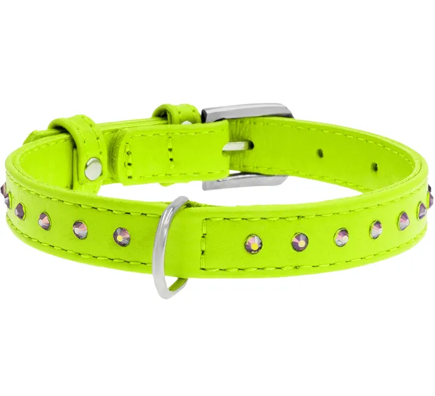 32775 Нашийник WAUDOG Glamour з QR-паспортом, з клей. стразами Ш 15мм Д 27-36см салатовий