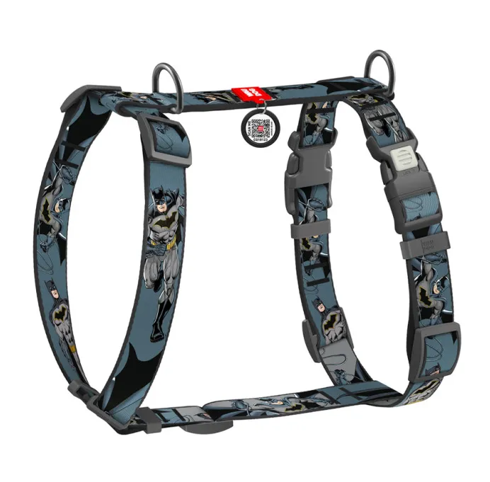 344-1078 Шлея WAUDOG Nylon анатомічна Н-подібна, з QR паспортом, малюнок "Тінь Бетмена", пласт. фастекс М Ш 20мм А 38-60 В 45-60см