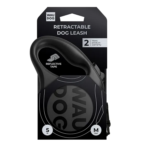 81631 Повідець-рулетка WAUDOG R-leash Monochrome Black M до 25кг, 5м світловідбив. стрічка, чорний