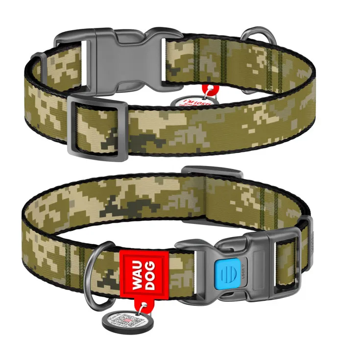 280-4026 Нашийник WAUDOG Nylon з QR паспортом, малюнок "Мілітарі", пласт. фастекс S Ш 15мм Д 25-35см