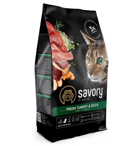 Savory сухий корм для котів гурманів індик/качка 0.4кг 30044