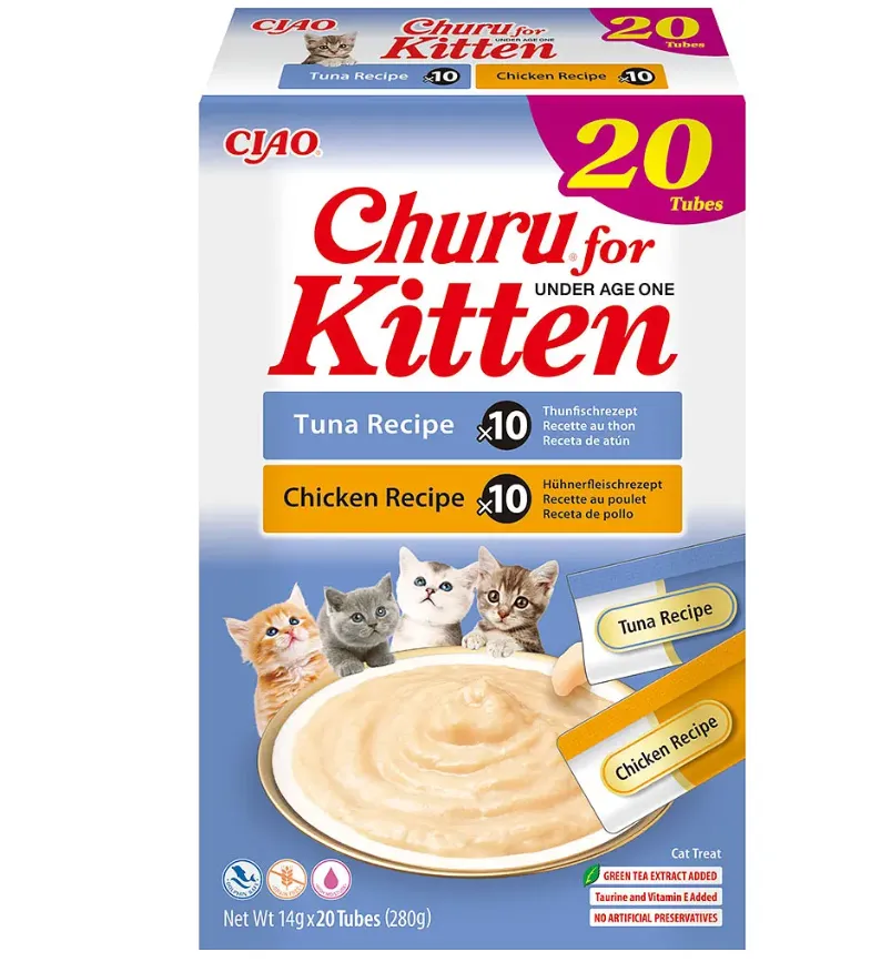 Ласощі для котів INABA Churu for Kitten вершковий мус в стіках для кошенят курка/тунець 20*14г EU135