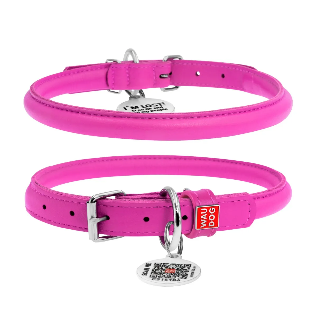 22407 Нашийник WAUDOG GLAMOUR з QR паспортом, круглий, Д 8мм, Дов. 20-25 рожевий