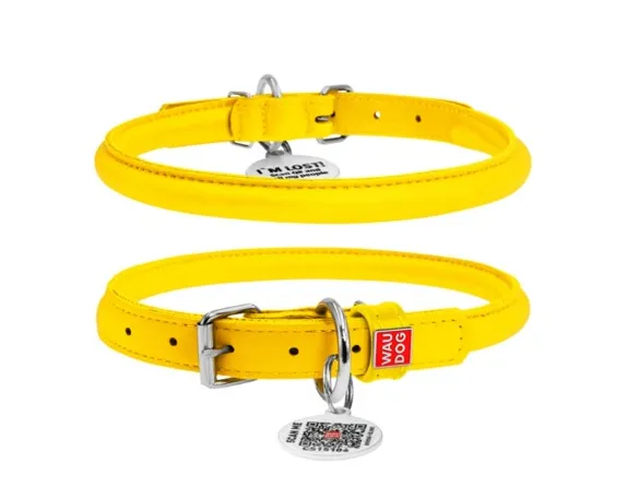 22418 Нашийник WAUDOG Glamour з QR паспортом, круглий Д 8мм Дов 25-33см жовтий