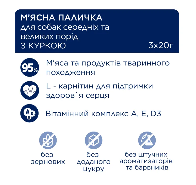 К4Л М'ясна паличка  для середніх та великих порід з куркою 20г 1шт
