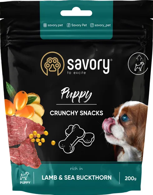 Хрусткі ласощі Savory для здорового росту цуценят, ягня/обліпиха 200g 31379