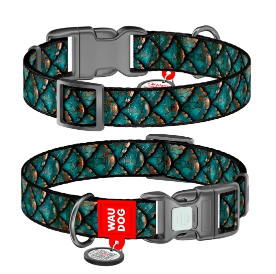 281-0179 Нашийник WAUDOG Nylon з QR паспортом, малюнок "Луска", пласт. фастекс M Ш 20мм Д 28-40см