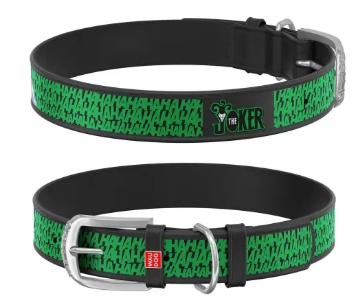 0013-1001-01 Нашийник WAUDOG Design з QR паспортом, малюнок "Джокер" Ш 12мм Д 20-28см чорний