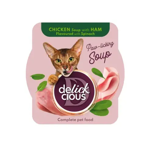 Delickcios суп для котів курка з шинкою та шпинатом 0.08кг