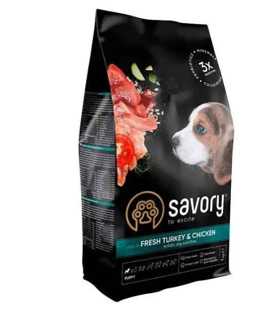 Savory сухий корм для цуценят усіх порід, індик/курка 1кг 30280